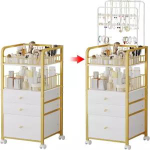 서랍 3개가 있는 ZQUYAJ 메이크업 정리 카트 귀걸이 목걸이용 주얼리 정리함 스킨 케어 향수용 대형 베니티