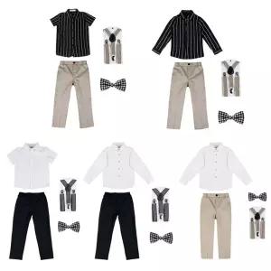 바론 반팔or긴팔셔츠 멜빵바지 교복세트(셔츠 타이