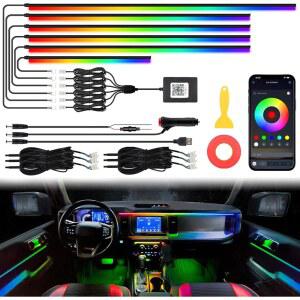 드림컬러 아크릴 인테리어 자동차 LED 스트립 라이트 무선 APP 포함 RGB 6인치 1인치 175인치 593개 광섬유 앰비언트 조명 키트 다이내믹 체이스 뮤직 싱크 네온