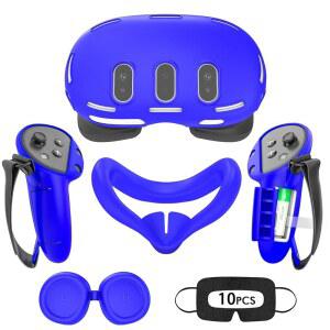 메타 퀘스트 3용 리케일 실리콘 커버 세트, 업그레이드된 디자인 풀 프로텍션, 오큘러스 4 in 1 VR 액세서리 프로텍션 커버, 생일 및 크리스마스에 이상적인 선물 (파란색)