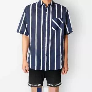 고품질 KING 데일리 스트라이프 린넨 루즈핏 반팔셔츠 남방셔츠 (WFKMXAM)