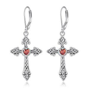 크로스 귀걸이 925 스털링 실버 빈티지 레트로 댄글 드롭 레버백 하트 탄생석 종교 주얼리 크리스천 여성용 선물