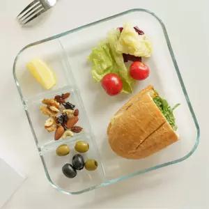 가정용 1인 성인용 투명 내열 강화유리 4구 식판 간식그릇 플레이팅 식단용 식기
