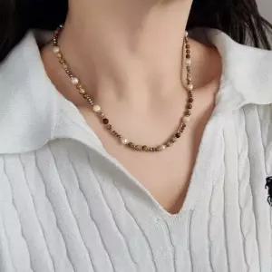 원석 못난이 담수진주 크리스탈 복고 심플 목걸이 찐주얼리
