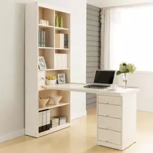 [미소비즈] 리즈빌퍼니처 네이빌워시 파인원목 도장 800책장 1500상판 h형 책상 Set