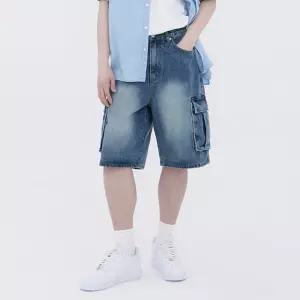 힙한 카고 청반바지 5부 와이드핏 데님 남녀공용 (3COLOR)