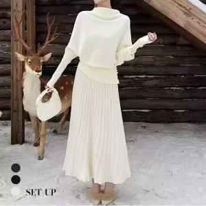 클라셰 터틀오프숄더니트+스커트SET_B5W0797