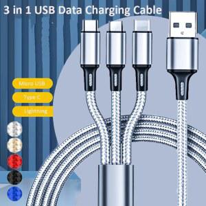 3 IN 1 USB 케이블 마이크로 USB 유형 C 충전기 케이블 Xiaomi iPhone 11 12 13 Pro Max Samsung 용 멀티 2A Usb 포트 고속 충전 코드
