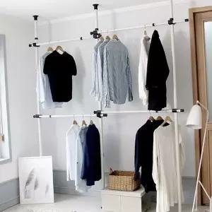 높이 조절 행거 공간활용 튼튼한 스탠드 기둥식 행거 철제 4단 수납 정리대 방문 소품 의류