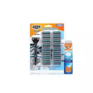 쉬크 쿼트로4 티타늄 날17입+면도기 + ) 하이드로 모이스춰라이징 쉐이브젤 199g 917557