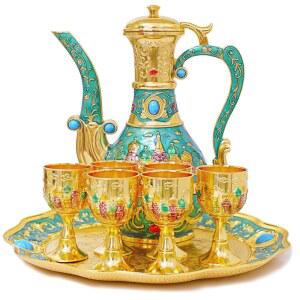 빈티지 터키 커피포트 찻주전자 세트, 트레이와 금속