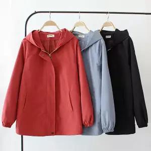 봄 자켓 재킷 바람막이 점퍼 방풍 캐주얼 간절기 패션 빅사이즈 루즈 코트 여성 후드 지퍼 업 오버 중년 탑