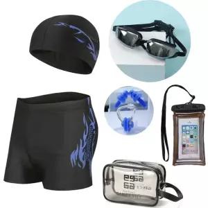 남자 실내 남성 숏 수영복 바지 남성용 전문 속건성 반바지 플랫 코너 수영 트렁크 모자 성인용 세트 화이