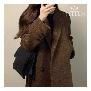 [헬렌] 헤링본 겨울 울라이크 카라넥 롱코트 구스카울라이크코트 G-955
