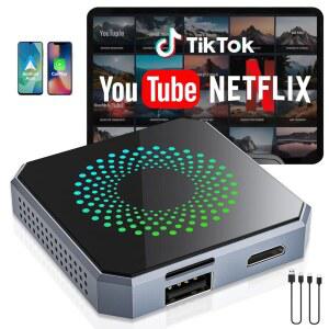 넷플릭스/유튜브와 함께하는 5-in-1 무선 카플레이 및 안드로이드 오토 어댑터, [4K HDMI 출력 화면 미러링 지원] - OEM 유선 / Auto가 포함된 자동차용 플러그 앤 플레이 스마트 AI 박스