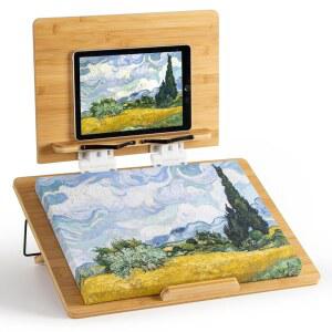 ANBOXIT 접이식 대나무 테이블탑 이젤, 19.7인치 x 14.2인치 베이스 및 15.4인치 x 11인치 조절 가능 상부 보드, 드로잉, 페인팅, 스케치 및 태블릿 스탠드용 휴대용 데스크탑 아트 및 공예 이젤