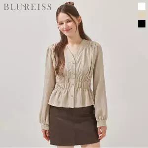 [블루레이스] V넥 링클 스모크 블라우스_B6S1BL5211