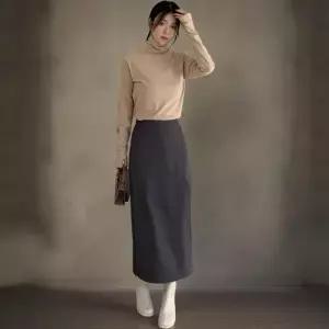 [하프클럽/]여성용 슬림핏 랩 롱 스커트 폴리스판 버클 디자인