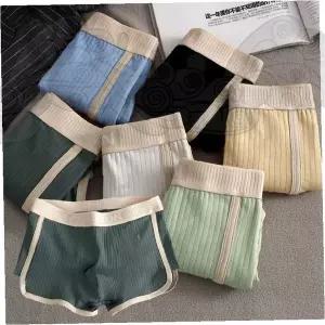 남성 컬러 배색 골지 니트 사각 팬티 드로즈 심리스 신축 통풍 속옷 브리프