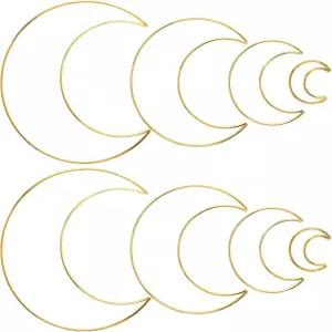 8Pcs 골드 마크라메 드림 캐처 링 금속 후프 DIY 플로럴 벽걸이 공예품 4사이즈 화환 장식용 (달)