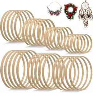AOBOPLE 35팩 대형 대나무 꽃받침 DIY 웨딩 테이블 장식용 멀티사이즈 나무 화환 반지 드림캐처 및 벽걸이
