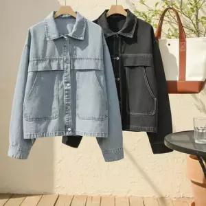 여자 루즈핏 플랩 포켓 면혼방 간절기 데님 자켓