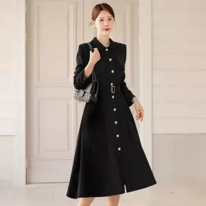 [시크라인] (~XXL까지) 큐지아 진주버튼 트렌치 벨트 원피스 봄 가을 하객룩 오피스룩 모임룩 격식룩 빅사이즈