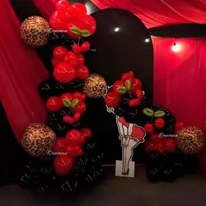 원미어 레드 및 블랙 풍선 아치 키트 160개 체리 생일 장식 포일 치타 프린트 베이비 샤워 4개 바첼로레트