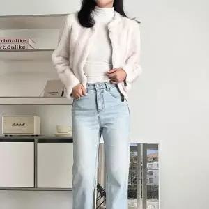 여성 겨울 인조밍크 집업 퍼 자켓 물결 디자인 포켓