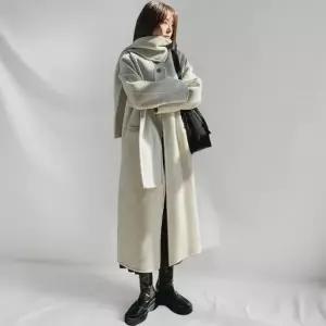 여성 울 롱코트 루즈핏 노카라 머플러 세트