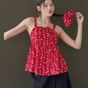 여성용 페스티벌 스타일 리본 장식 프릴 뷔스티에 탑