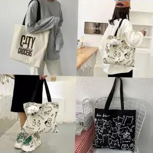 노트북가방 곰앤냥에코백 숄더 가방 학생 데일리 심플 캔버스