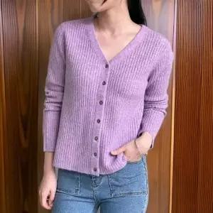 여성 봄 브이넥 골지 니트 버튼 비스코스