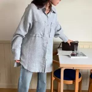 트위드 여자남방 모직 카라넥 빅사이즈 롱셔츠