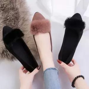 여성 319YFR60 겨울 스웨이드 털포인트 플랫슈즈 낮은굽 정장구두