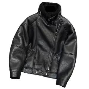남자무스탕자켓 블랙 가죽 레더 겨울 하프 슬림핏 숏