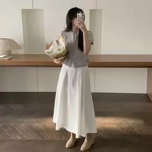 [코코블랑] 포에르 핀턱 플레어 롱 스커트(뒷밴딩)