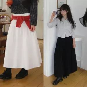 [모코블링]피치 프릴 롱스커트 피치기모 프릴스커트 캉캉스커트 롱스커트 데이트룩