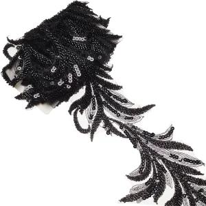 레틴스타일 2야드 플로럴 자수 스팽글 트림 메시 플라워 리본 의류 웨딩드레스 레이스 원단 DIY 장식용