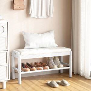 ENPKLUTE 쿠션이 있는 신발 보관 벤치 현관 입구용 2단 신발장 목재 랙 옷장 복도 침실 및 거실용 보관함이 입구 화이트 너비 80cm 31 5인치