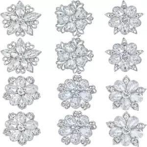 MEEDOZ 로트 12개 모듬 크리스탈 라인스톤 플라워 브로치 핀 세트 여성 DIY 신부 결혼 부케 키트