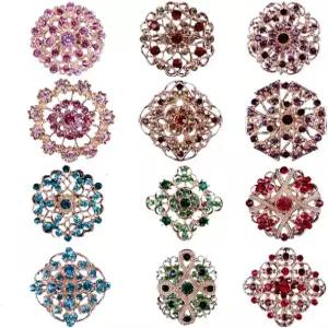 결혼 부케 파티 장식 브로치 세트용 라인스톤 크리스탈 플라워 핀이 있는 여성용 금 또는 은 및 핀 세트