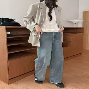 [3가지기장] 무니른 속밴딩 와이드 데님 팬츠 86240 빅사이즈 여성의류