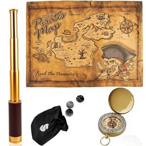 할로윈 해적 파티 의상 소품 용품을 위한 망원경 보물 지도 포켓 나침반 머니백, 플레이 머니 장난감 세트 레트로 핸드헬드 접이식 스파이글라스 줌러블 모노큘러