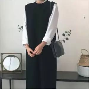 조끼 레이어드 단정한 여자 민소매 니트원피스 라운드넥 루즈핏