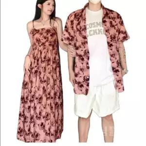 커플휴양지룩 바캉스 해변 하와이 엘로우 여성치마 셔츠 동남아 신혼여행 커플비치웨어