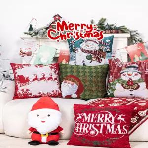 인테리어쿠션 자카드 자수 장식 산타 크리스마스 클로스 홈