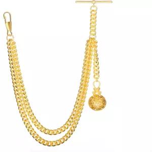 빈티지 골드 톤 더블 알버트 포켓 시계 체인(오렌지 포브 포함) u2013 10~14인치