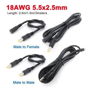 0.5m 3미터 18awg 와이어 DC 남성-남성 여성 5.5X2.5mm 전원 공급 장치 커넥터 연장 케이블 19V 24V 스트립