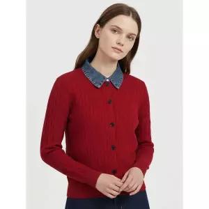 [하프클럽/샵앤]여성 데님 카라넥 꽈배기 니트 베이직 가디건 NARU-WCD-21039-레